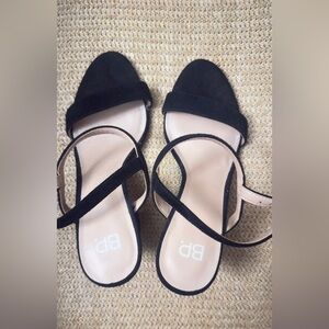 BP Black Suede Block Heel Sandals